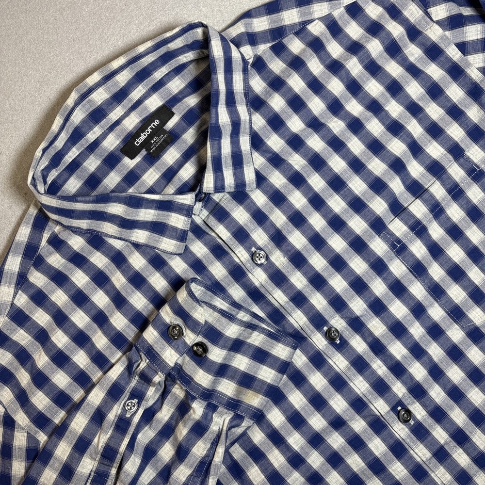 Claiborne Button Down Shirt Mens Size XXL Blue Plaid Long Sleeve 100% Cotton